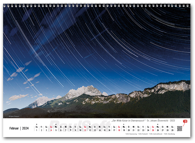 Kalenderbild Februar 2024 'Der Wilde Kaiser im Sternenrausch - St. Johann (Österreich) - 2023'
