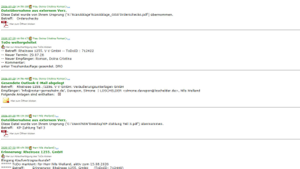 Screenshot Vorratsgesellschaften ausführliche Historie