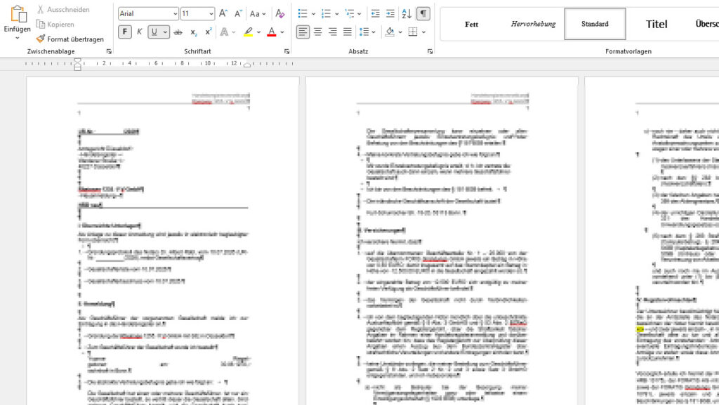 Screenshot Vorratsgesellschaften automatische Dokumentenerstellung