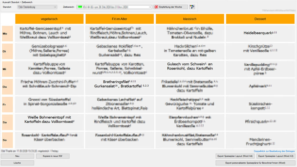Editierbarer Speiseplan