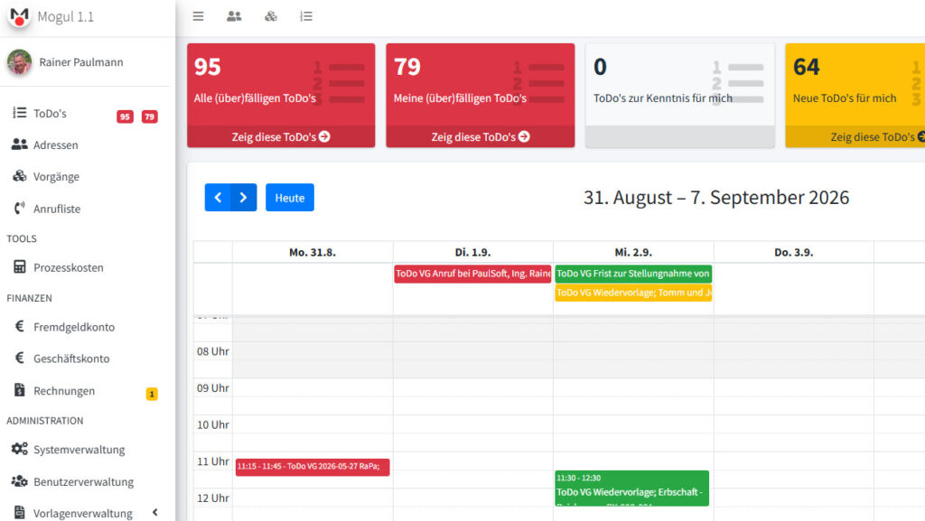 MOGUL Software Erbrecht Dashboard