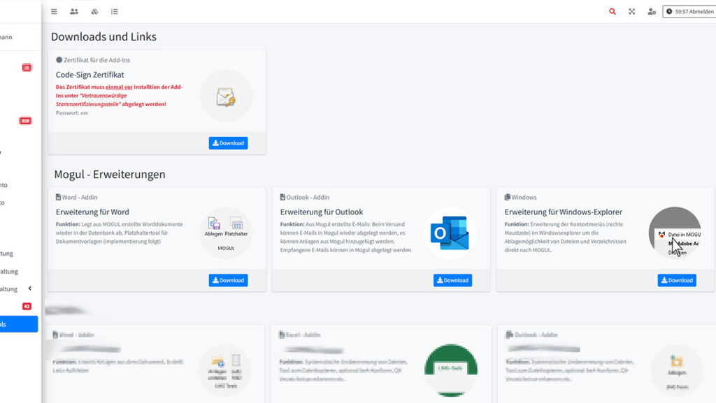 Software Erbrecht integrierter Download diverser Tools und Office-Addin's